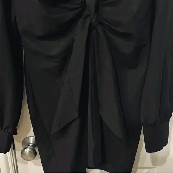 Native One Women's Black Long Sleeve Tie Front Plunge V-Neck Mini Dress Size L - Picture 10 of 10